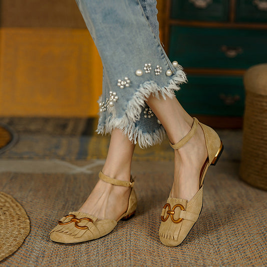 Square Toe Cow Suede Women Sandals