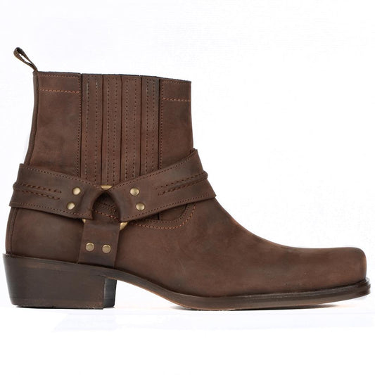 Brown Genuine Oiled Leather Western Boots Men Biker Ankle Boots