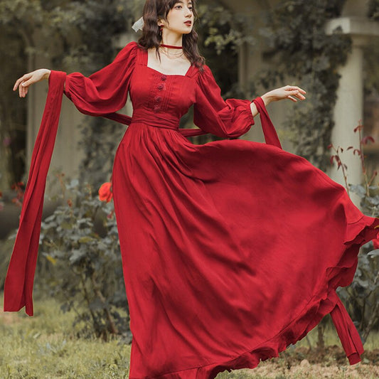 Korea Chic Retro Trend Women Red Dress