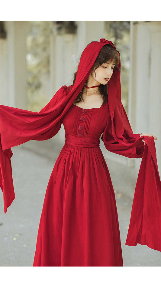 Korea Chic Retro Trend Women Red Dress
