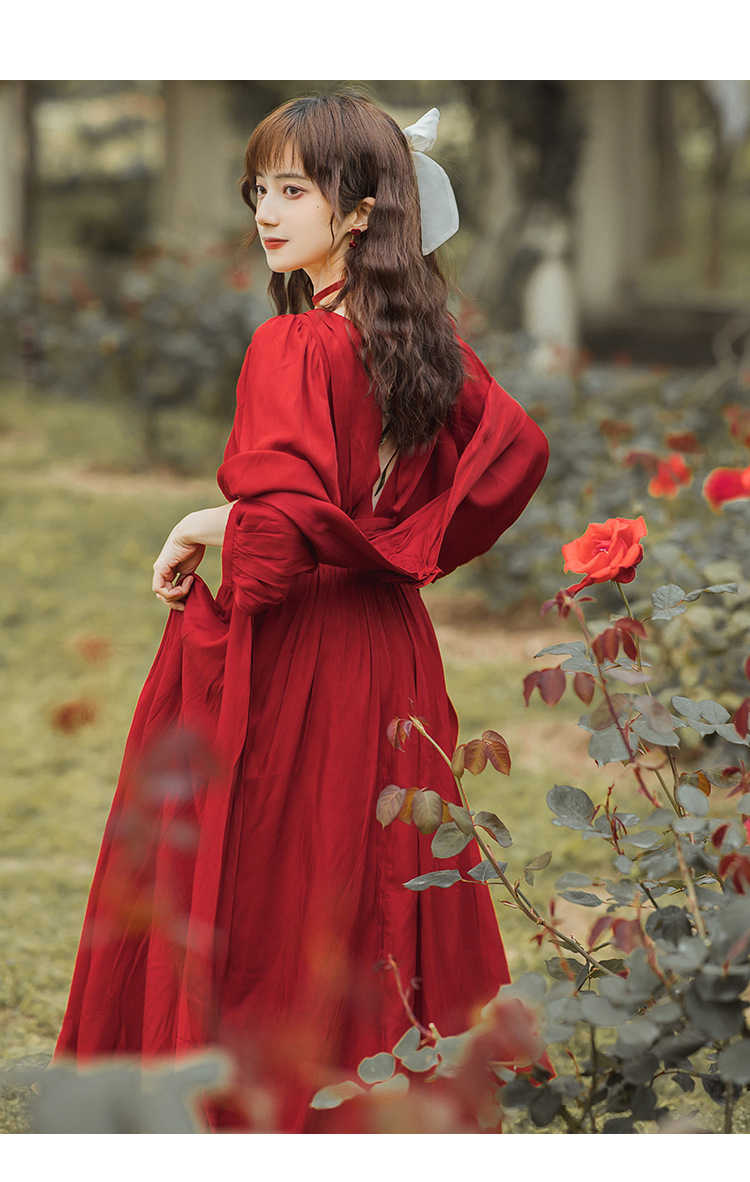 Korea Chic Retro Trend Women Red Dress