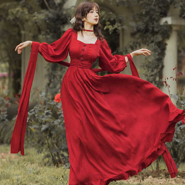 Korea Chic Retro Trend Women Red Dress