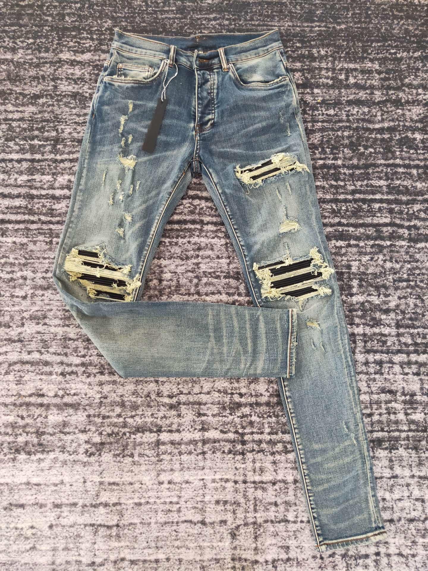 men ribbed patch distressed jeans