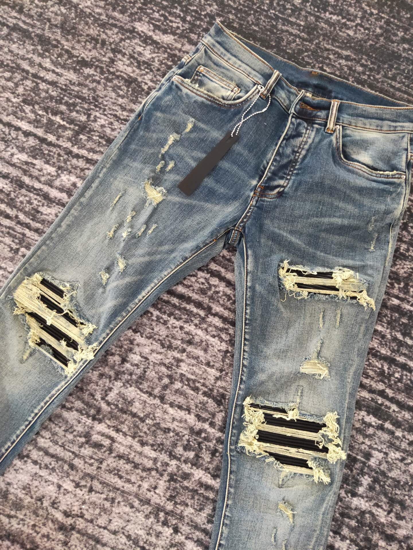 men ribbed patch distressed jeans