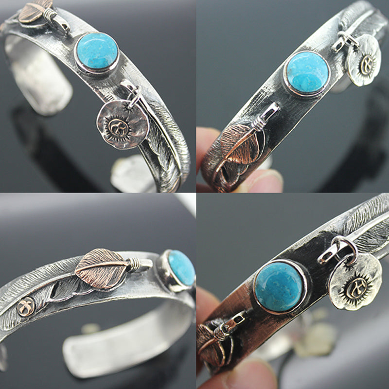 Feather Handmade Turquoise Bracelet Wide Indian Style