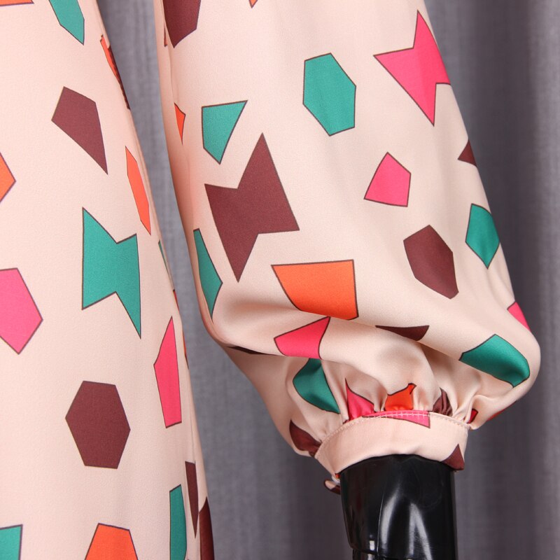 Satin Geometric Print Halter Hollow Retro Woman Dress