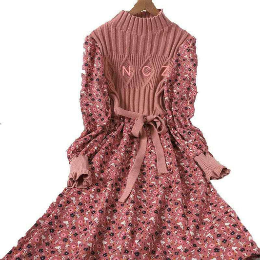 Knitted Floral Corduroy Maxi Dress