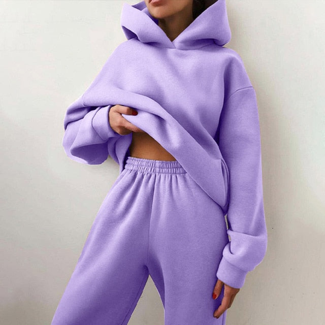 Women Warm Hoodie Sweatshirts Two Piece Sets