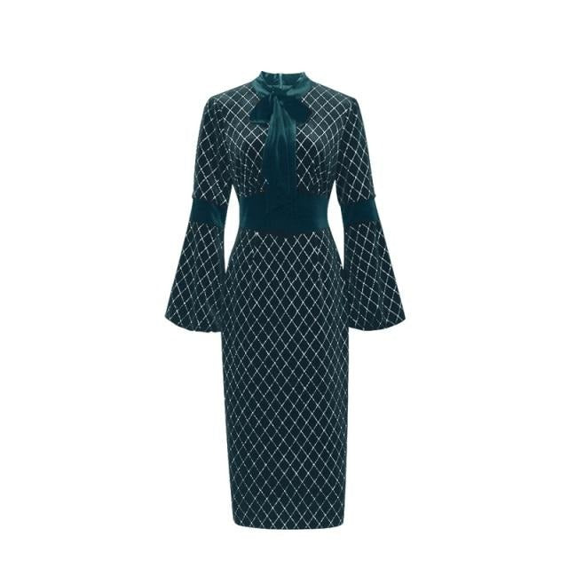 Designer Runway Lantern Sleeve Black Velvet Party Dinner Dresses