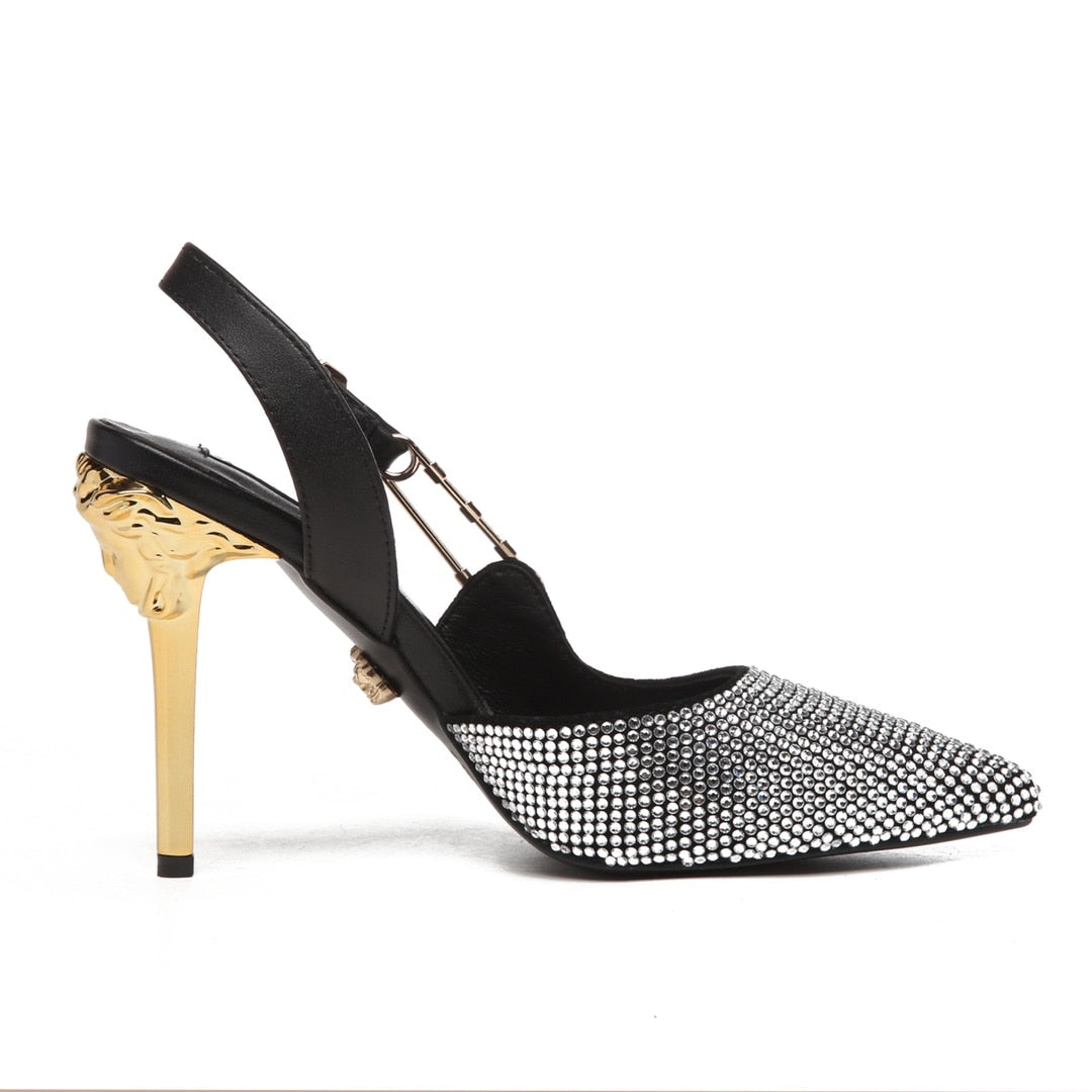 Women Sandals Rhinestone Diamond Patent Leather Buckle