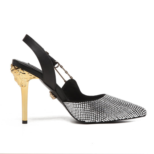 Women Sandals Rhinestone Diamond Patent Leather Buckle