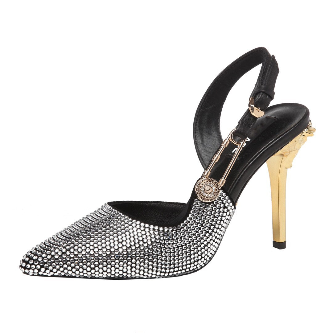 Women Sandals Rhinestone Diamond Patent Leather Buckle