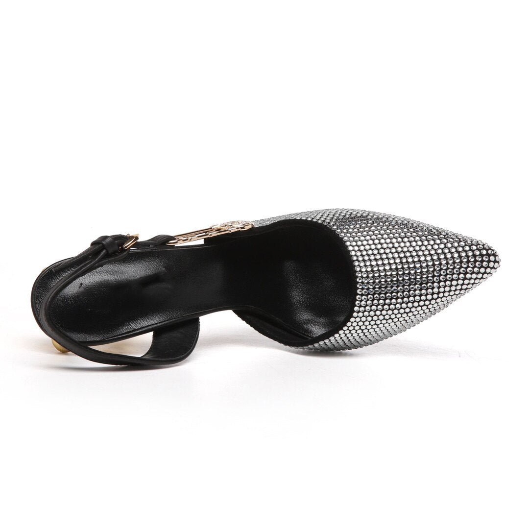 Women Sandals Rhinestone Diamond Patent Leather Buckle