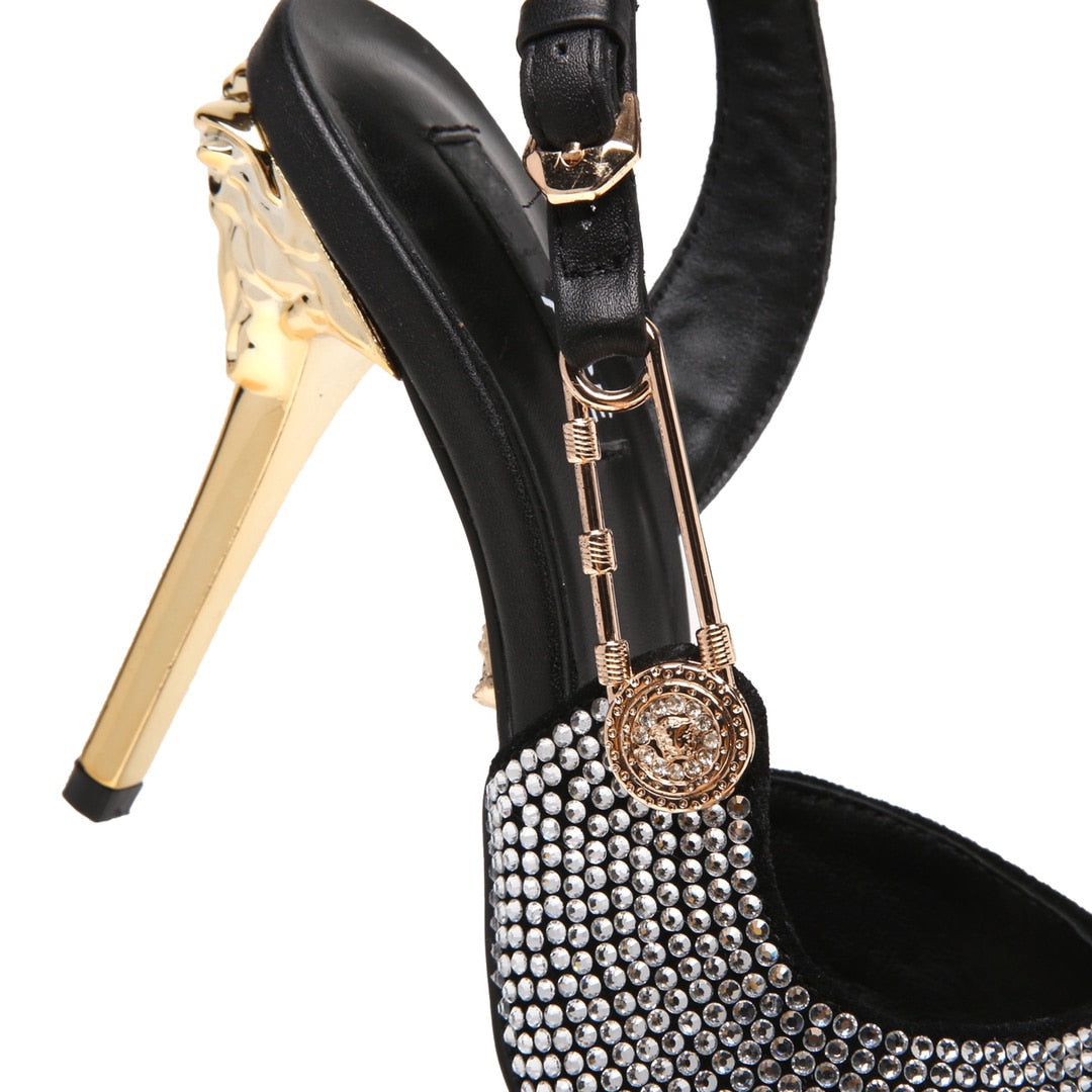 Women Sandals Rhinestone Diamond Patent Leather Buckle