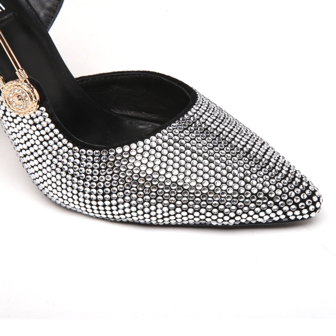 Women Sandals Rhinestone Diamond Patent Leather Buckle