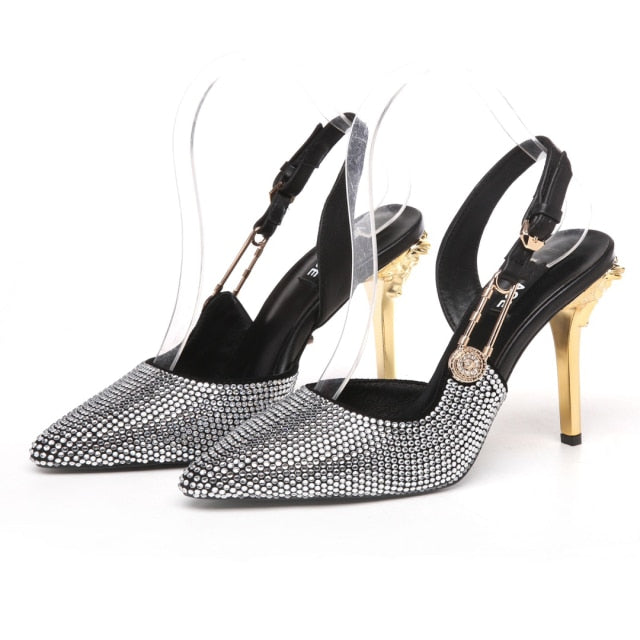 Women Sandals Rhinestone Diamond Patent Leather Buckle