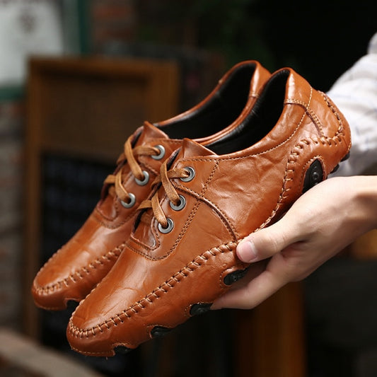 Men Cow Leather Breathable Lace-up Casual Shoes