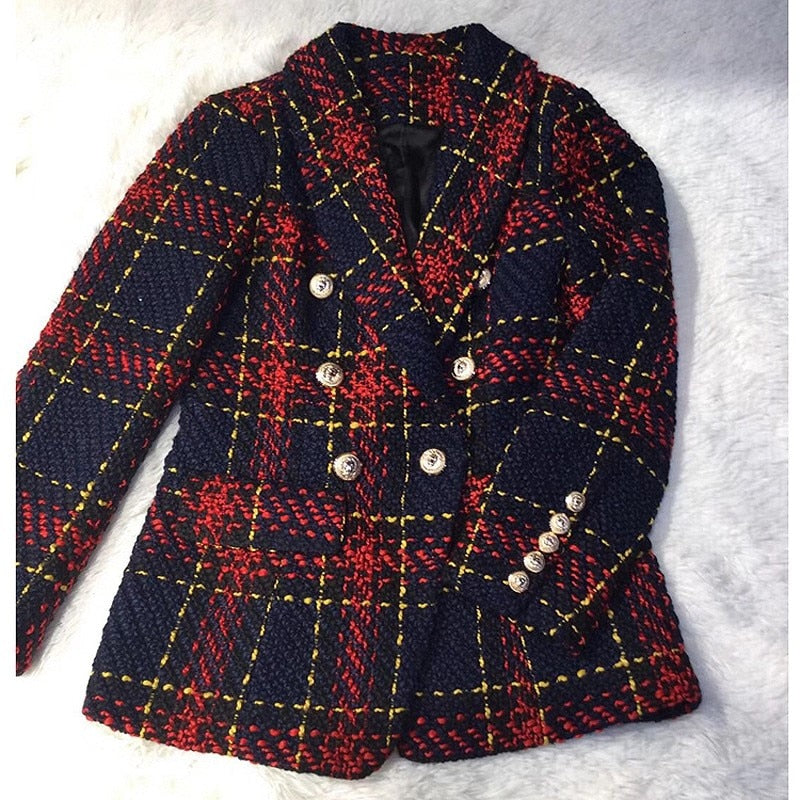 Plaid Knitting Weaving Full Sleeve Polyester Coat