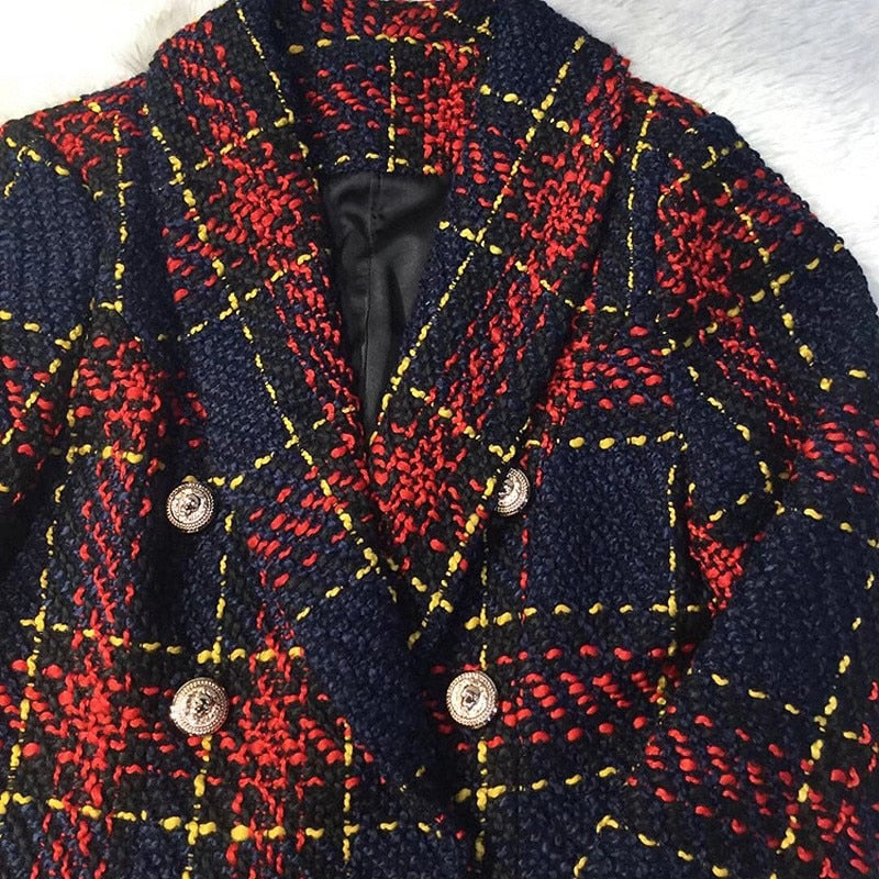 Plaid Knitting Weaving Full Sleeve Polyester Coat