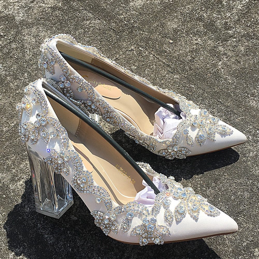 女性用ウェディングシューズ 花嫁用クリアヒール クリスタルパンプス