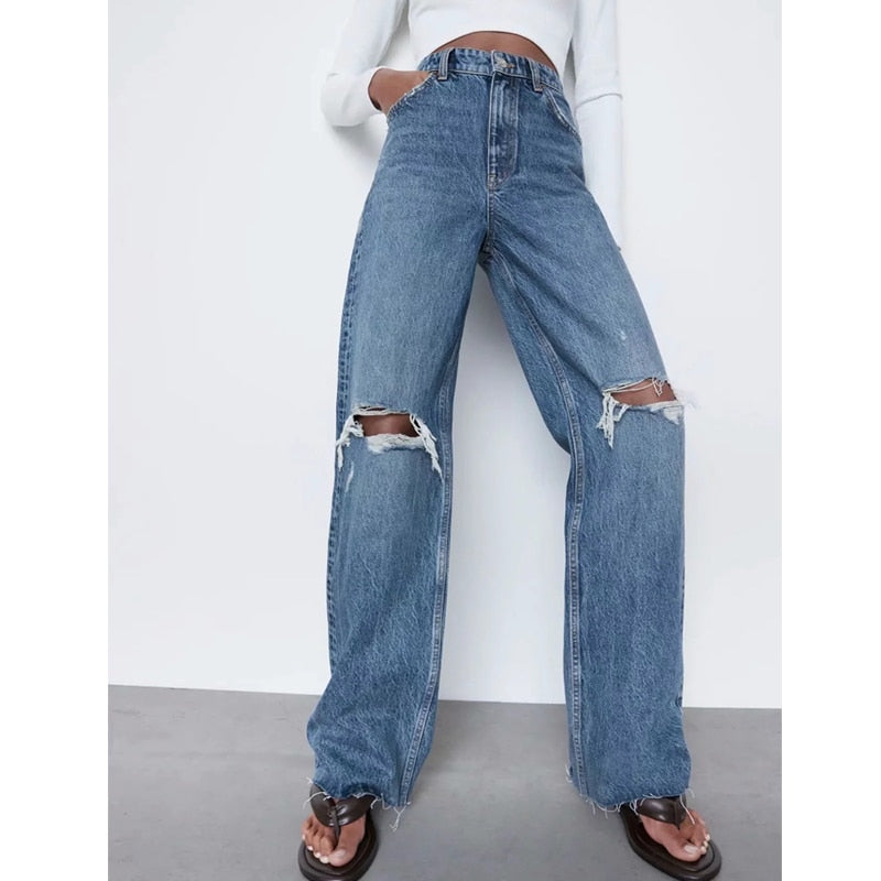 High Waist Loose Comfortable Blue Jeans For Women
