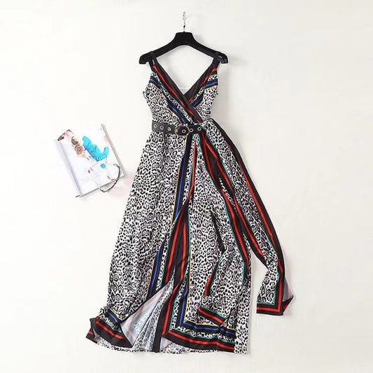 Women Sexy Spaghetti Strap Long Vintage Print Dress