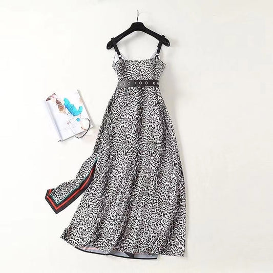 Women Sexy Spaghetti Strap Long Vintage Print Dress