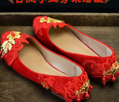 ウェディングシューズ 赤色 中国国立宮殿 花嫁パンプス