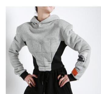 Women Hoodies Sweatshirt Patchwork Black Sweatshirt