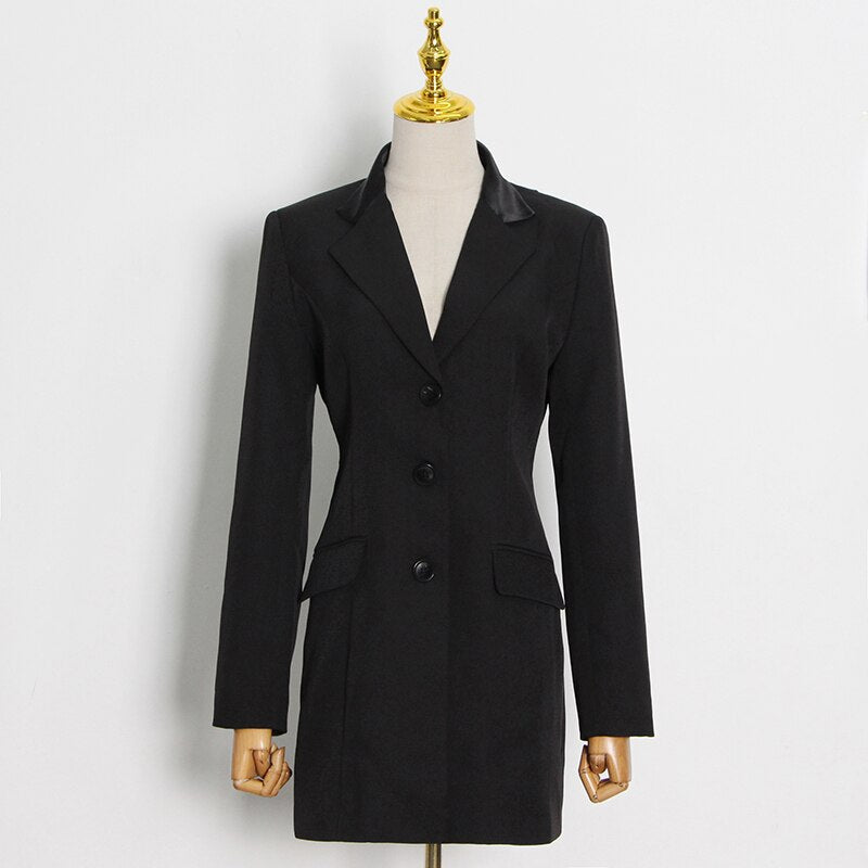 パッチワークダイヤモンドセクシーなブラックオープンバック女性用ブレザーノッチ付きスリムジャケット