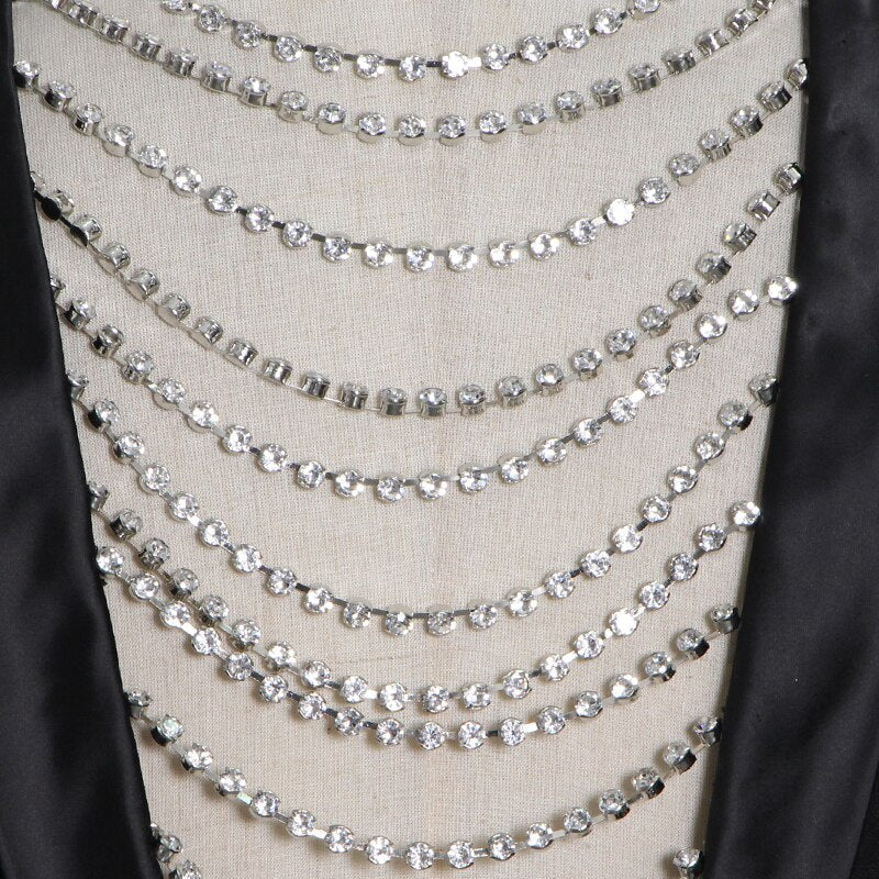 パッチワークダイヤモンドセクシーなブラックオープンバック女性用ブレザーノッチ付きスリムジャケット