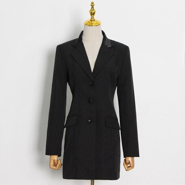 パッチワークダイヤモンドセクシーなブラックオープンバック女性用ブレザーノッチ付きスリムジャケット