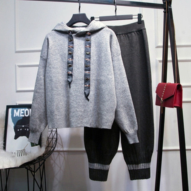 Tracksuit Knit Casual Female Clothing