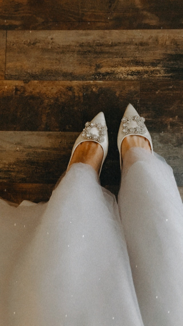 ウェディングシューズ レディース パンプス ホワイト サテン プリンセス クリスタル