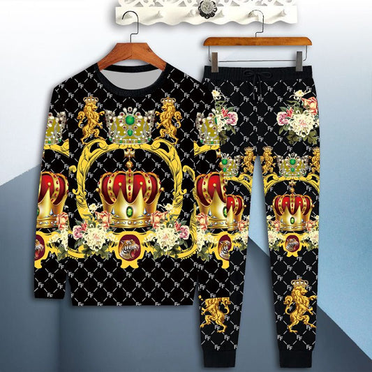 Mens sportswear suit 3d tiger long sleeved casual slim t-shirt