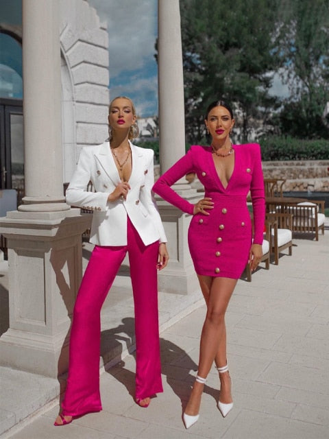 Sexy Deep V-neck Gold Buttons Bandage Elegant Party Dress