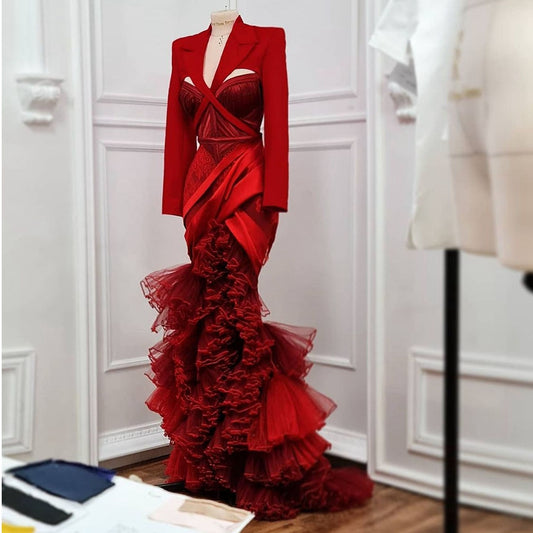 レイヤード パフィー チュール マーメイド イブニング ドレス