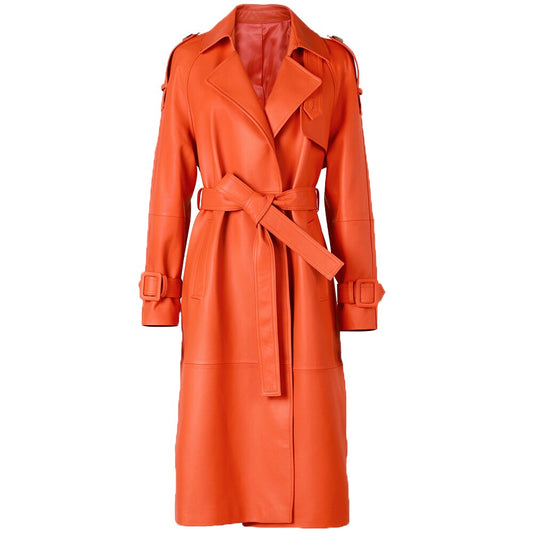 Long Leather Coat  Trench For Women