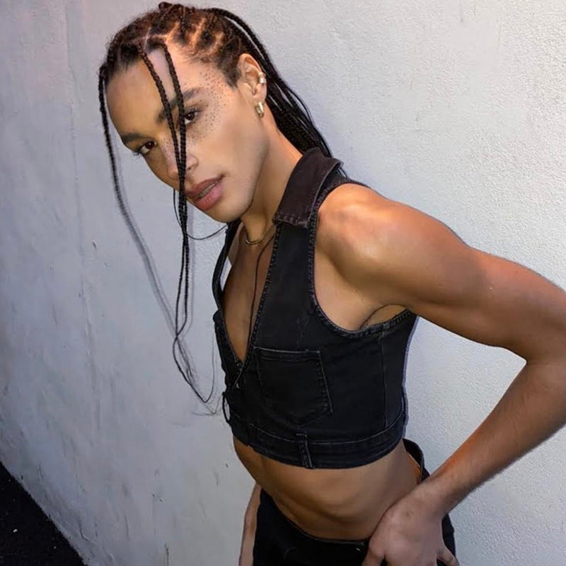 Vintage Fashion Denim Tank Top Women Hot Skinny Crop Tops