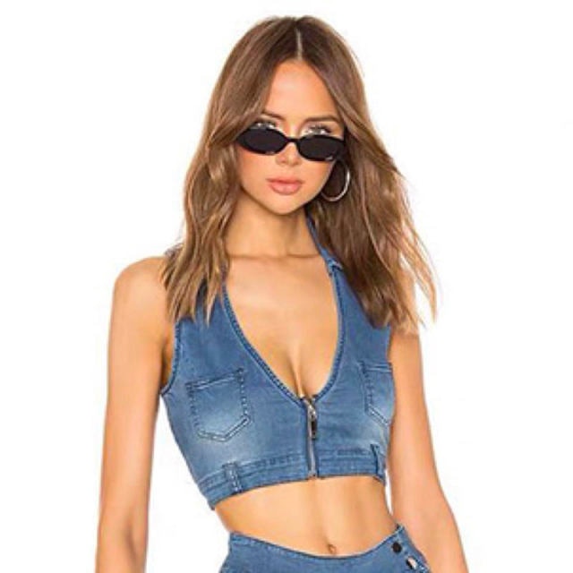 Vintage Fashion Denim Tank Top Women Hot Skinny Crop Tops