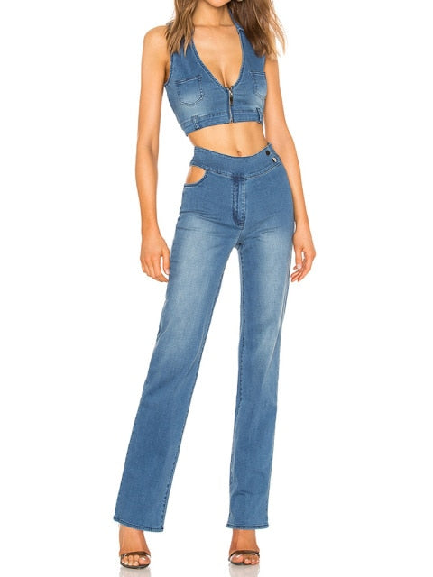 Vintage Fashion Denim Tank Top Women Hot Skinny Crop Tops