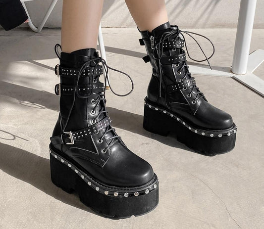 レディース ハイアンクルブーツ ビッグサイズ パンクスタイル