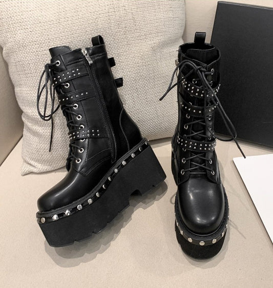 レディース ハイアンクルブーツ ビッグサイズ パンクスタイル