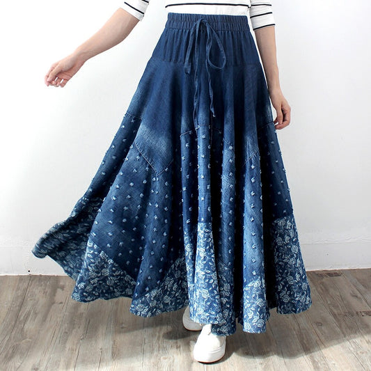 A-line Skirts Women Elastic Waist  Denim Jeans