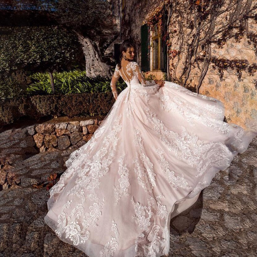 Luxury Pink A Line Wedding Dresses