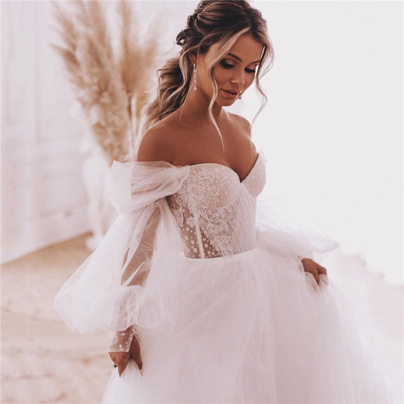 Lace Applique Tulle Beach Wedding Dress - LiveTrendsX made-to-order fit view 1