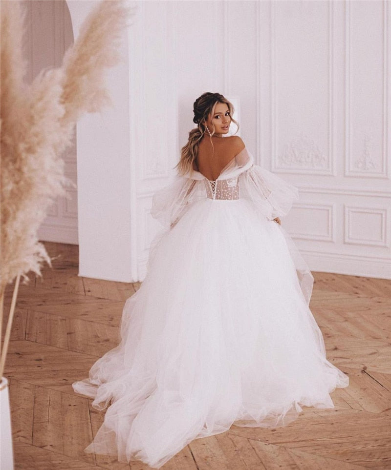 Lace Applique Tulle Beach Wedding Dress - LiveTrendsX made-to-order fit view 5