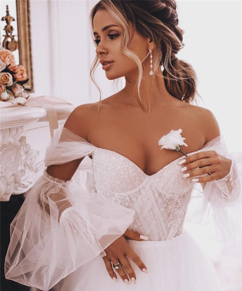 Lace Applique Tulle Beach Wedding Dress - LiveTrendsX made-to-order fit view 2