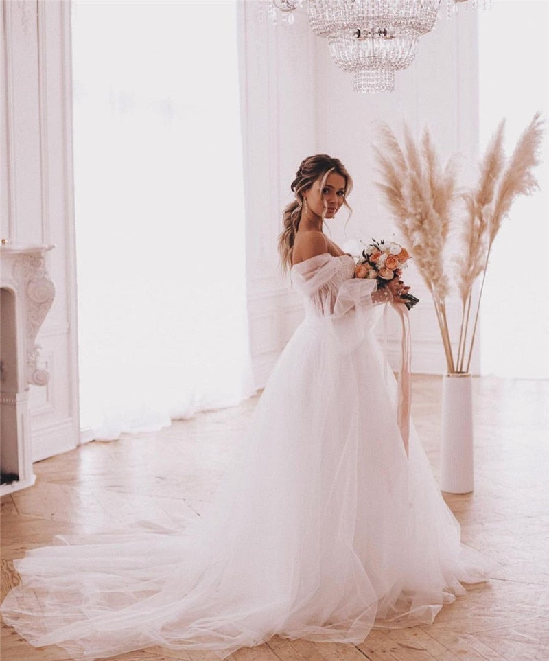 Lace Applique Tulle Beach Wedding Dress - LiveTrendsX made-to-order fit view 3