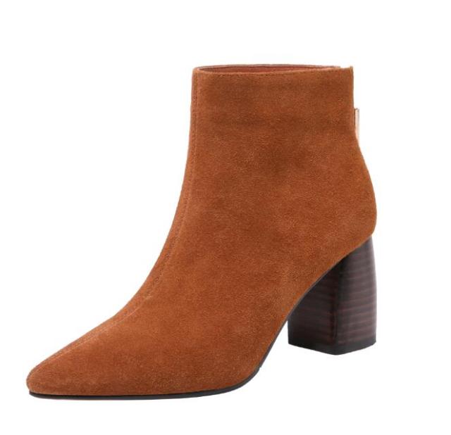 Cow suede Women Ankle Boots  Casual pointed toe